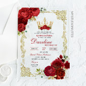 Elegante rode rozen kroon quinceanera uitnodiging