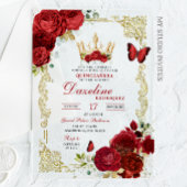 Elegante rode rozen kroon quinceanera uitnodiging