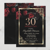 Elegante rode rozen Lijst zwart 30e verjaardag Kaart (Voorkant / Achterkant)