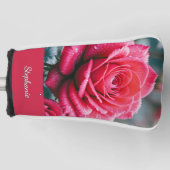 Elegante rode rozen met regendruppels bloemstuk golfheadcover (Voorkant)