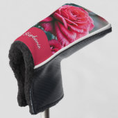 Elegante rode rozen met regendruppels golfheadcover (3/4 voorkant)