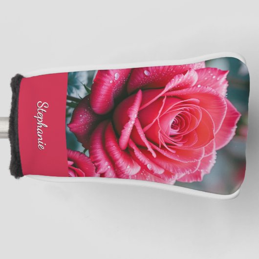 Elegante rode rozen met regendruppels golfheadcover (Voorkant)