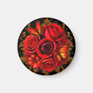 Elegante rode rozen met vlinders magneet