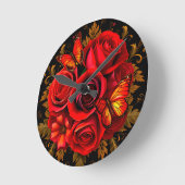 Elegante rode rozen met vlinders ronde klok (Hoek)