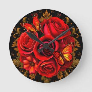 Elegante rode rozen met vlinders ronde klok