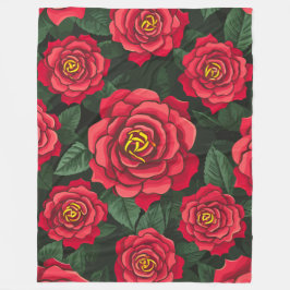 Elegante rode rozen met weelderige groene bladeren fleece deken