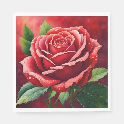 Elegante Rode Rozen Mooie Papieren Servetten (Voorkant)