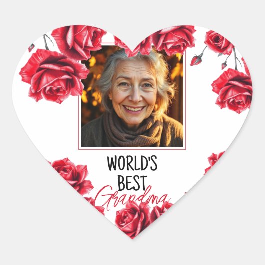 Elegante rode rozen oma foto hart sticker (Voorkant)