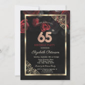 Elegante rode rozen omlijsten 65e verjaardag kaart (Voorkant)