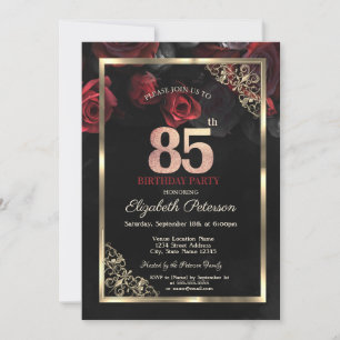 Elegante Rode Rozen Omlijsten Zwarte 85e Verjaarda Kaart