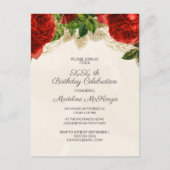 Elegante rode rozen op champagne verjaardagsuitnod briefkaart (Voorkant)