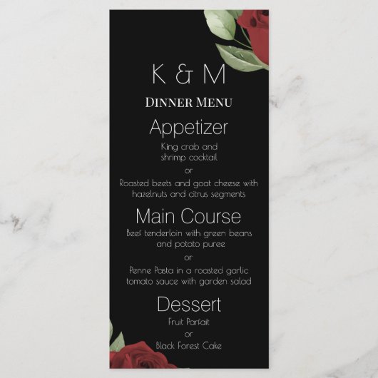 Elegante rode rozen op zwart menu (Voorkant)