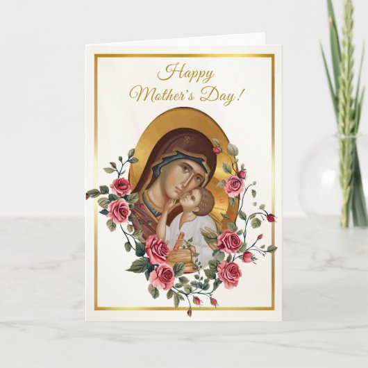 Elegante Rode Rozen Orthodoxe Christelijke Moederd Kaart (Voorkant)
