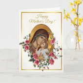 Elegante Rode Rozen Orthodoxe Christelijke Moederd Kaart (Gele Bloem)