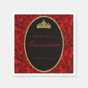 Elegante rode rozen Quinceanera servetten 