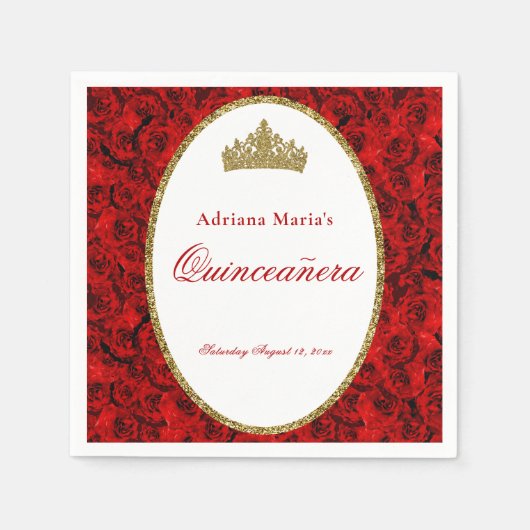 Elegante rode rozen Quinceanera servetten (Voorkant)