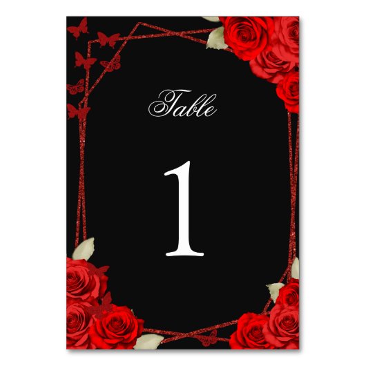 Elegante rode rozen Quinceanera tafelnummer (Voorkant)