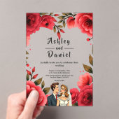 Elegante Rode Rozen Romantisch Paar Bloemen Huweli Acryl Uitnodigingen (Insitu (Draagbaar))