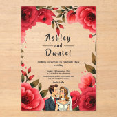 Elegante Rode Rozen Romantisch Paar Bloemen Huweli Acryl Uitnodigingen (Voorkant)