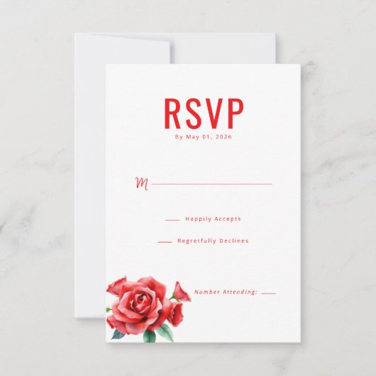 Elegante Rode Rozen RSVP Kaartje (Voorkant)
