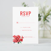 Elegante Rode Rozen RSVP Kaartje (Staand voorkant)