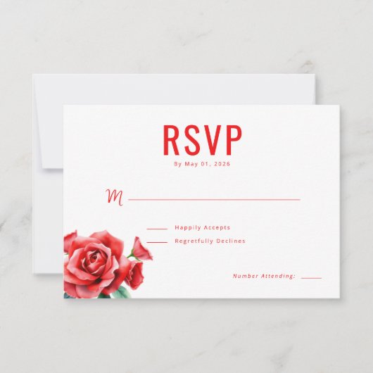 Elegante Rode Rozen RSVP Kaartje (Voorkant)