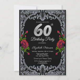 Elegante Rode Rozen Strepen Gotisch 60e Verjaardag Kaart