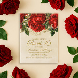 Elegante rode rozen Tan Sweet 16 verjaardagsuitnod Briefkaart