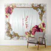 Elegante Rode Rozen Trouwfoto Achtergrond Wandkleed (In Situ (horizontaal))