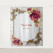 Elegante Rode Rozen Trouwfoto Achtergrond Wandkleed (Voorkant)