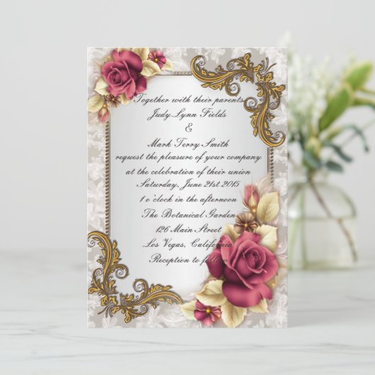 Elegante rode rozen uitnodiging (Staand voorkant)