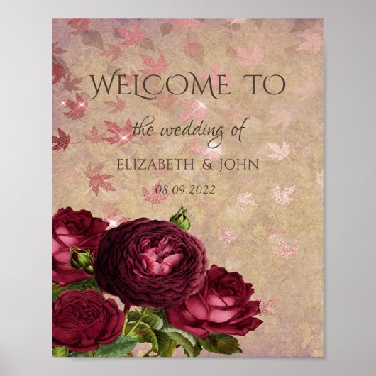 Elegante Rode Rozen Vallende Bladeren Poster (Voorkant)