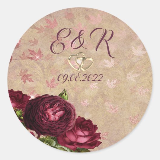 Elegante rode rozen vallende bladeren ronde sticker (Voorkant)