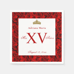 Elegante rode rozen XV Quinceanera servetten