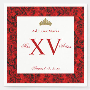Elegante rode rozen XV Quinceanera servetten