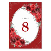 Elegante rode rozen zilveren bloemenbruiloft kaart (Voorkant)