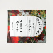 Elegante rode rozen zomer bloemenbruiloft welkom wandkleed (Voorkant (horizontaal))