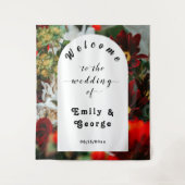 Elegante rode rozen zomer bloemenbruiloft welkom wandkleed (Voorkant)