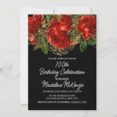 Elegante  rode rozen zwart 100e verjaardag kaart (Voorkant)