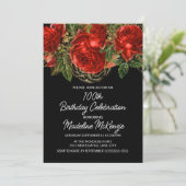 Elegante rode rozen zwart 100e verjaardag kaart (Staand voorkant)
