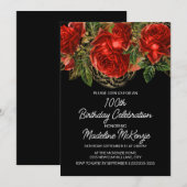 Elegante rode rozen zwart 100e verjaardag kaart (Voorkant / Achterkant)