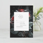 Elegante rode rozen zwart RSVP Kaart (Staand voorkant)