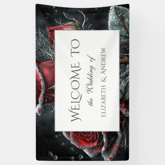 Elegante rode rozen zwart spandoek (Verticaal)