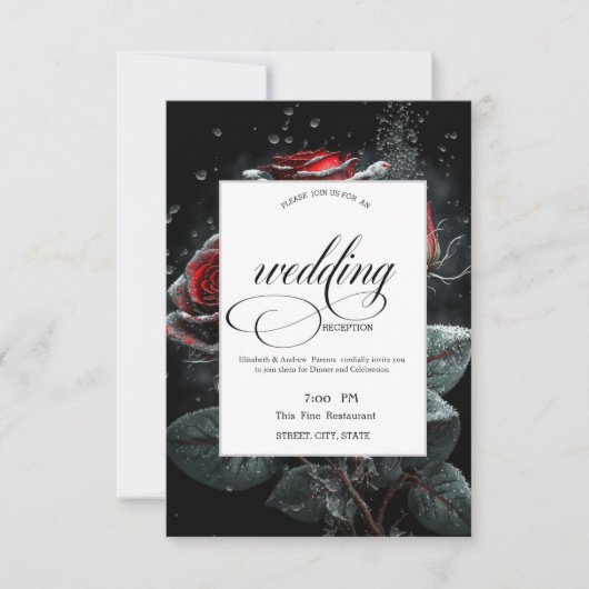 Elegante rode rozen zwarte repetitie diner kaart (Voorkant)