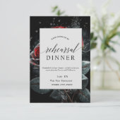 Elegante rode rozen zwarte repetitie diner kaart (Staand voorkant)