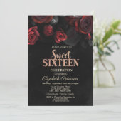 Elegante Rode Rozen Zwarte Sweet 16 Kaart (Staand voorkant)