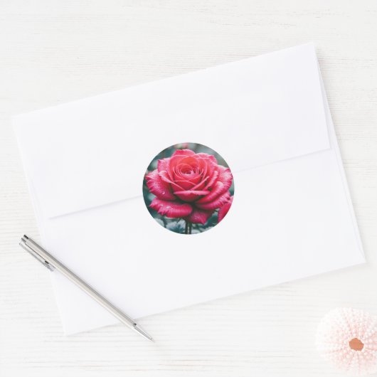 Elegante rode rozenbloem Afbeelding Ronde Sticker (Envelop)