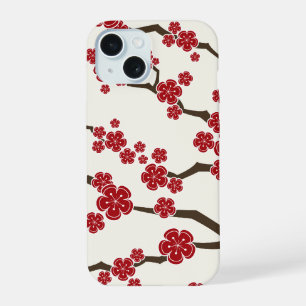 Elegante Rode Sakura Kersenbloesem Bloemen Modern iPhone 15 Hoesje
