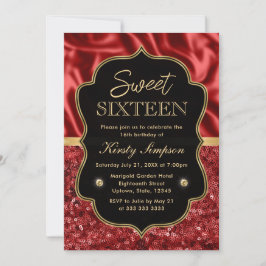 Elegante rode satijn & glitter gouden lijst Sweet Kaart
