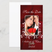 Elegante Rode Satijn Save the Date Jouw Foto (Voorkant / Achterkant)